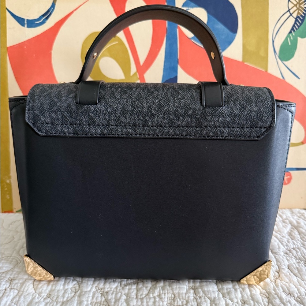 🌟NWT🌟 Michael Kors Manhattan Black & Grey Satchel w/ Gold Accents - Picture 7 of 15